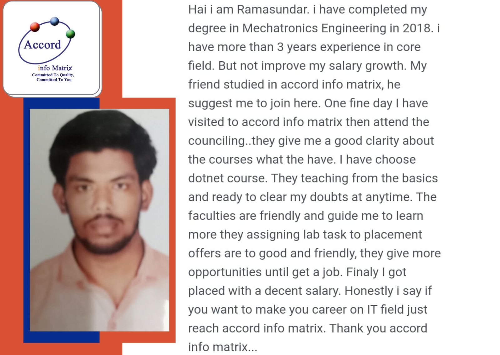 Testimonals : Online Dotnet Training in Chennai